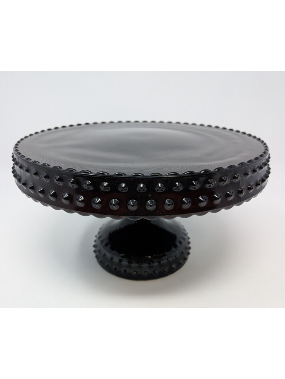 Vintage L.E. Smith Black Amethyst Hobnail Cake Stand Pedestal Plate 8.5"